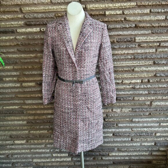 Alfani Pink Gray Tweed Overcoat with Bow Belt Size 4 - Picture 3 of 10